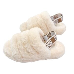 UGG Fluff Yeah Slide Sheepskin Slipper Sandal size 6 sling back beige cream